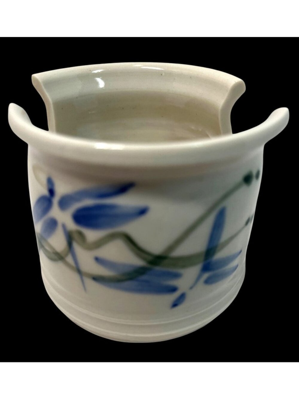 Hand-Painted Pottery Sponge Holder with Blue & Green Floral Design